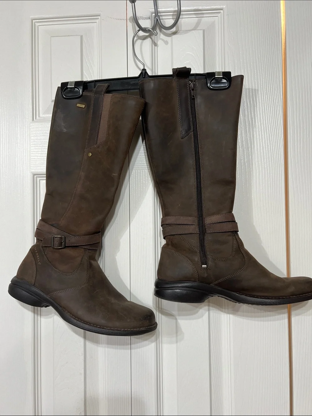 Merrill Wm 9 Brown Leather Tall Riding Boots strap waterproof